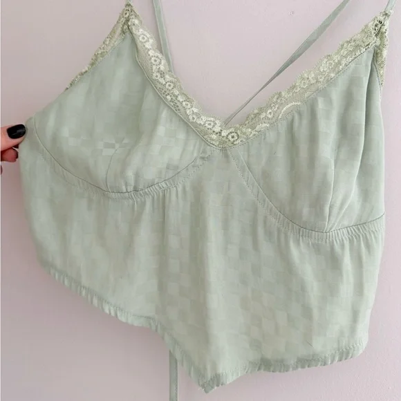 Sage Green Lace Trim Cami Top - Picture 3 of 7